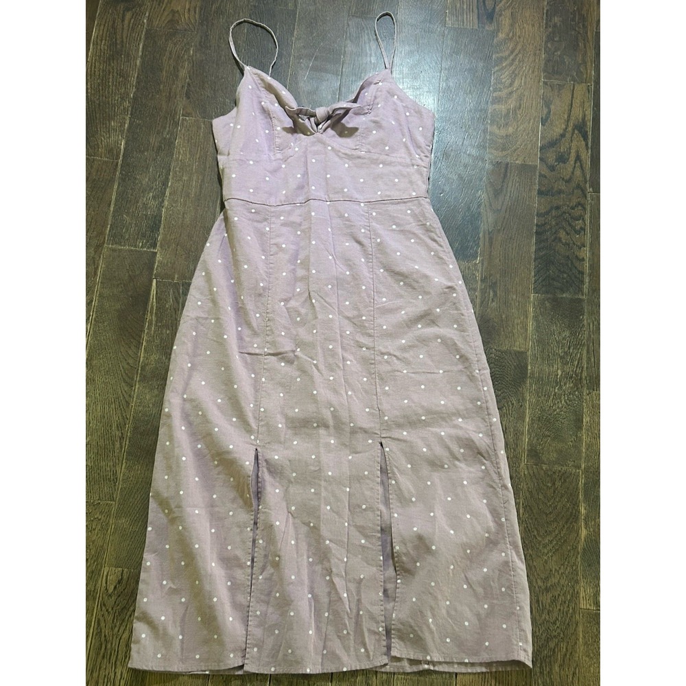American Eagle Womens Size 2 Pink Polka Dot Sleeveless Cotton Linen Midi Dress